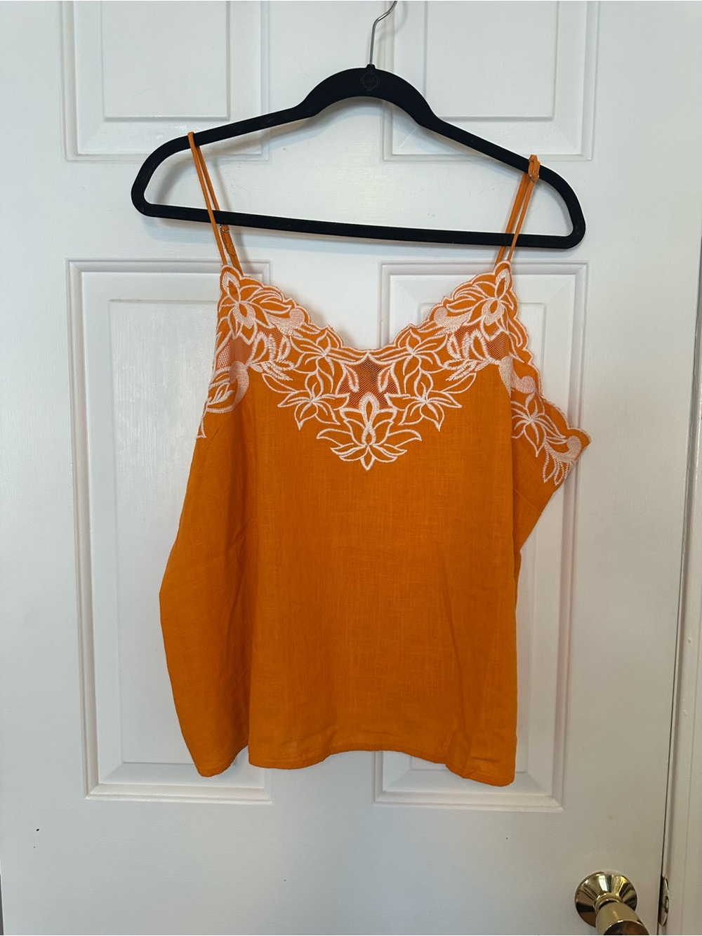 Orange Floral Lace-Trim Tank Top